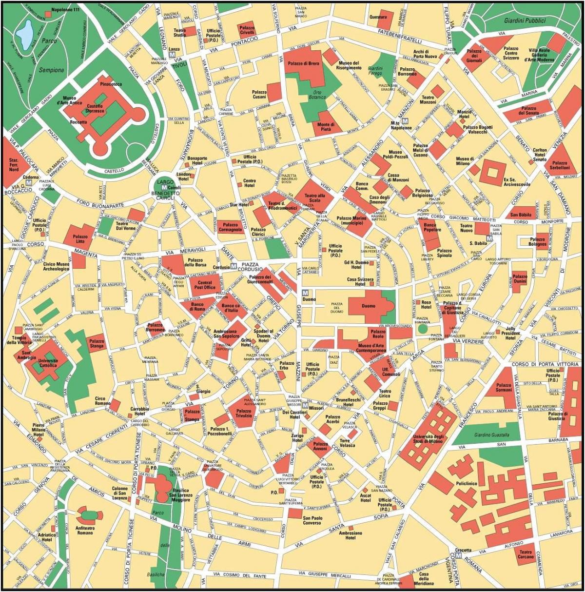 milan italiji centru grada mapu