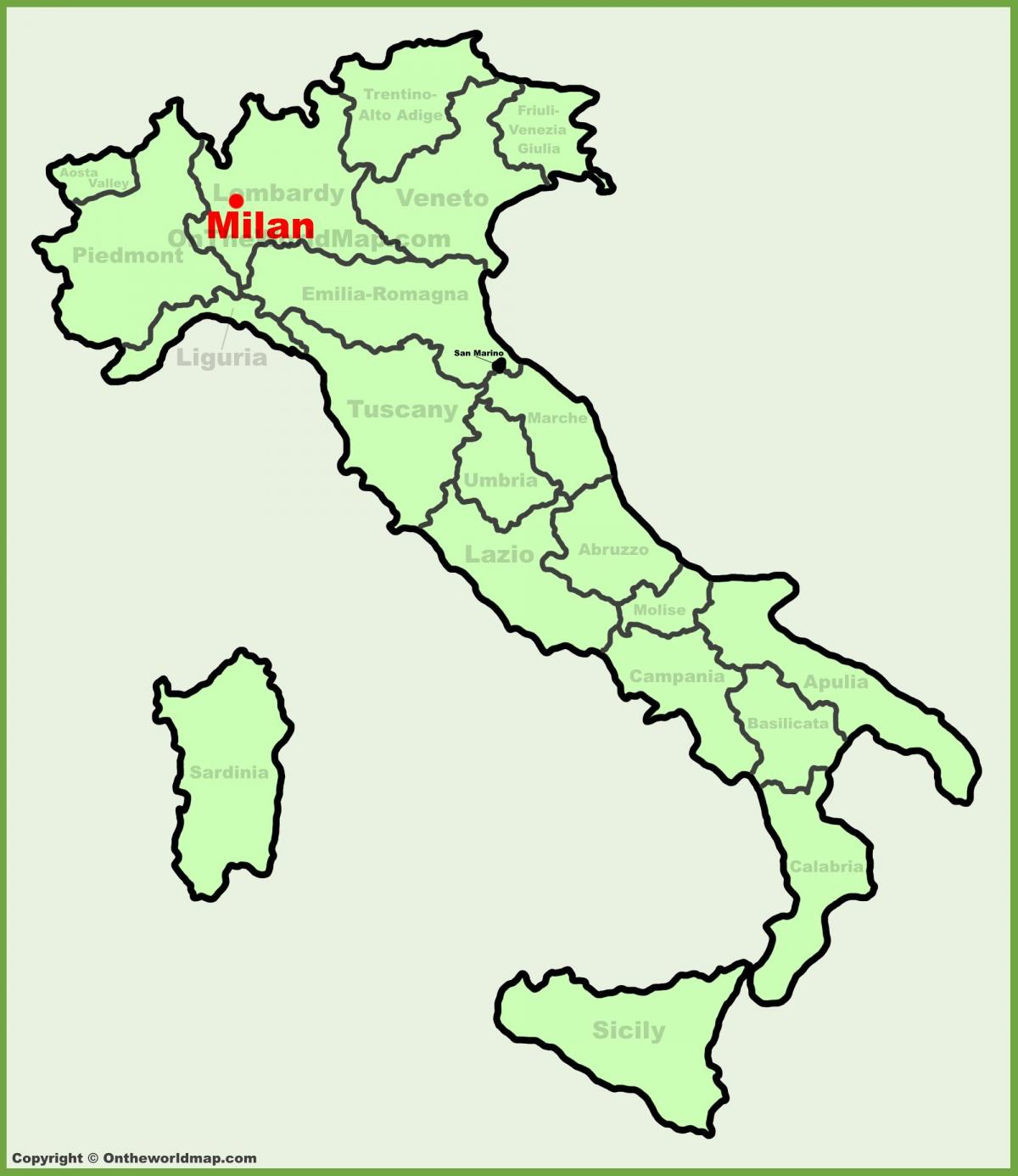 zemljovid italije pokazuje milan